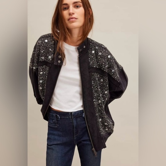 Free People Tops - NWT FREE PEOPLE SPARKLE SWEATSHIRT IN BLACK COMBO 🔥🔥🔥